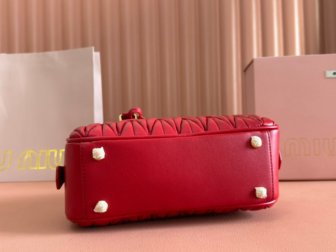 Arcadie Matelassé Bag 27 in Cerise Red Calfskin Gold Hardware