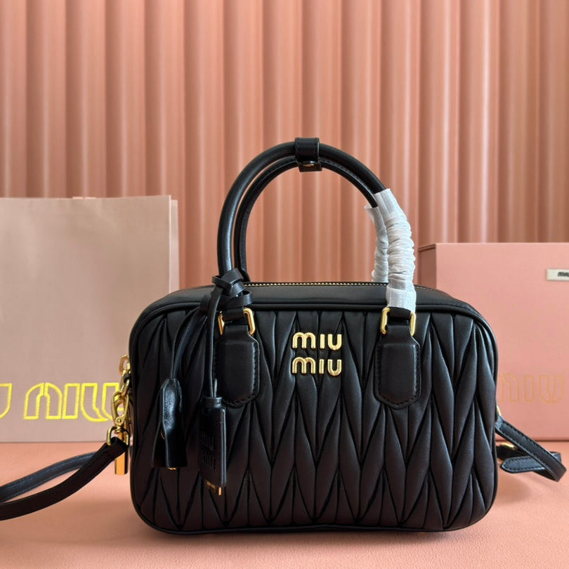 Arcadie Matelassé Bag 24 in Black Lambskin Gold Hardware