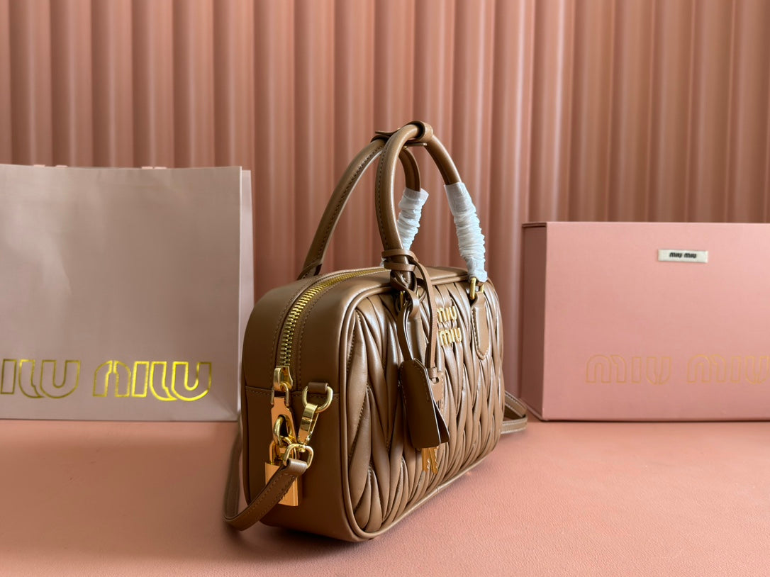 Arcadie Matelassé Bag 24 in Brown Lambskin Gold Hardware