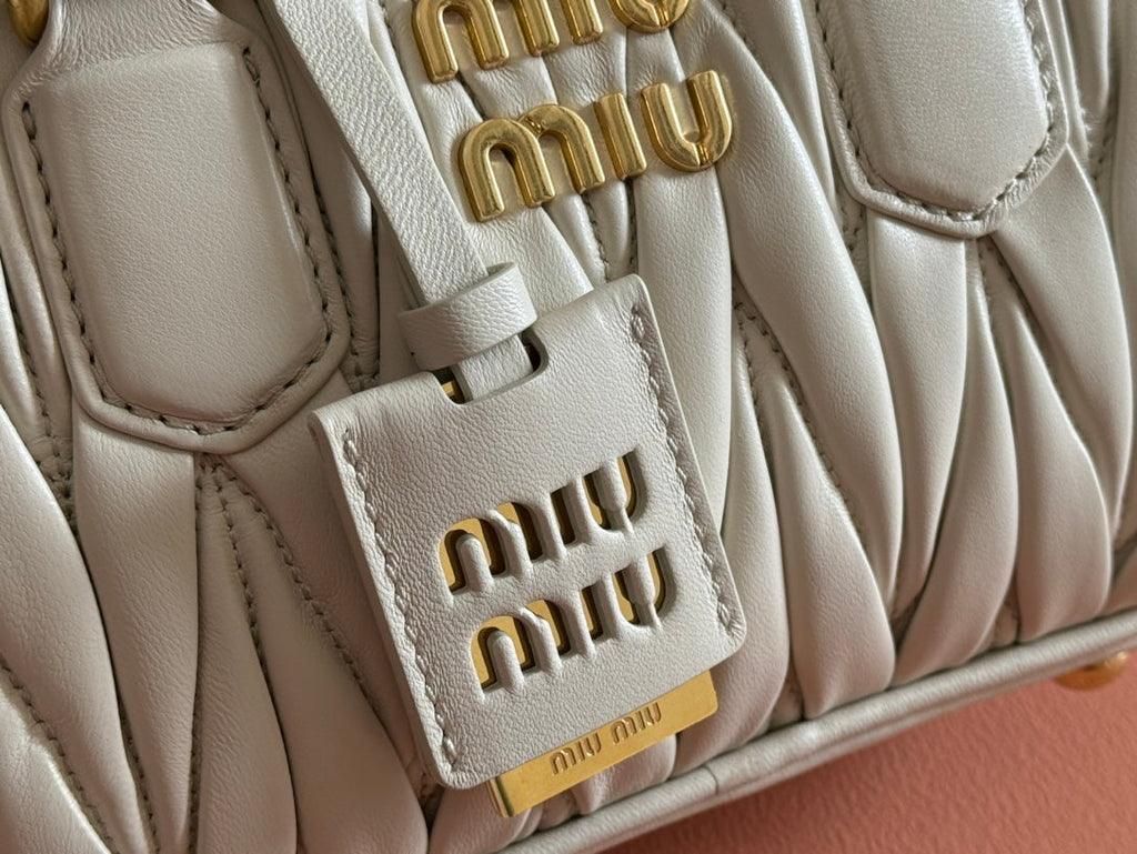 Arcadie Matelassé Bag 19 in White Lambskin Gold Hardware