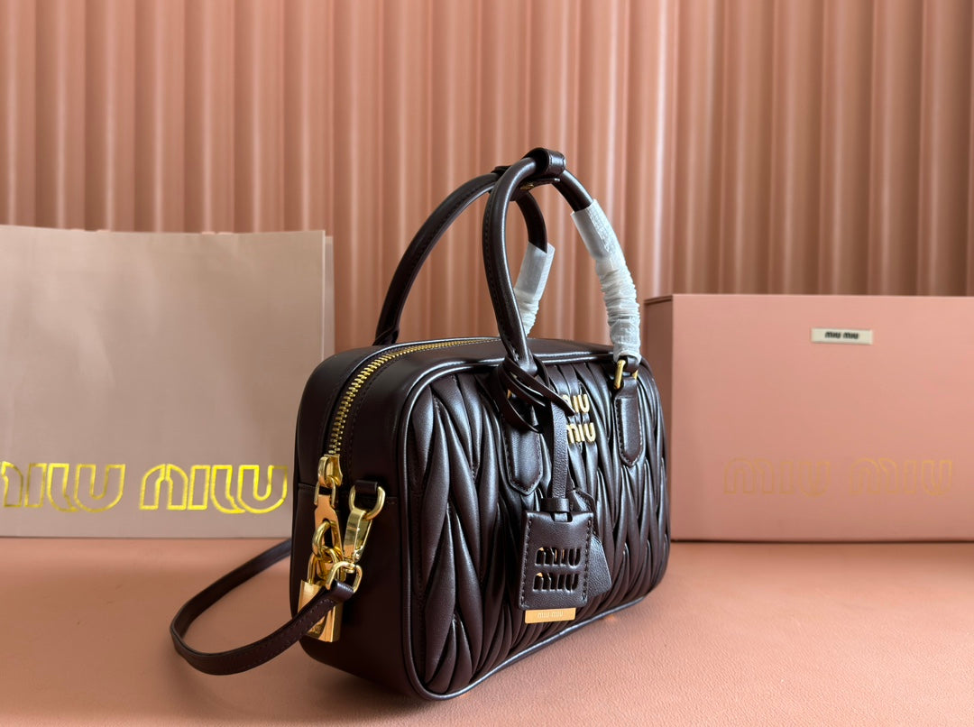 Arcadie Matelassé Bag 24 in Chestnut Brown Lambskin Gold Hardware