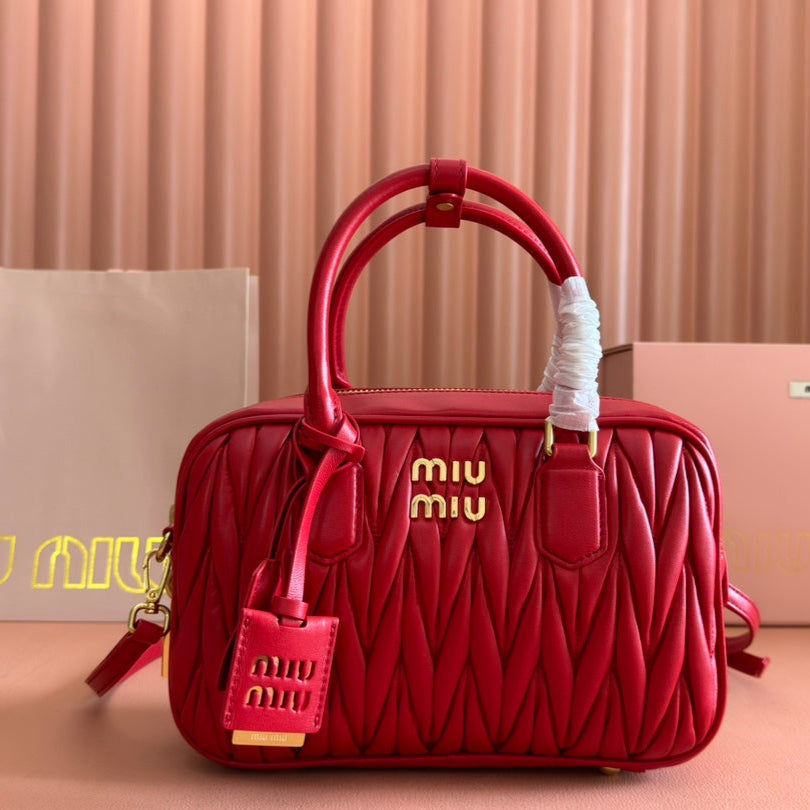 Arcadie Matelassé Bag 24 in Cerise Red Calfskin Gold Hardware