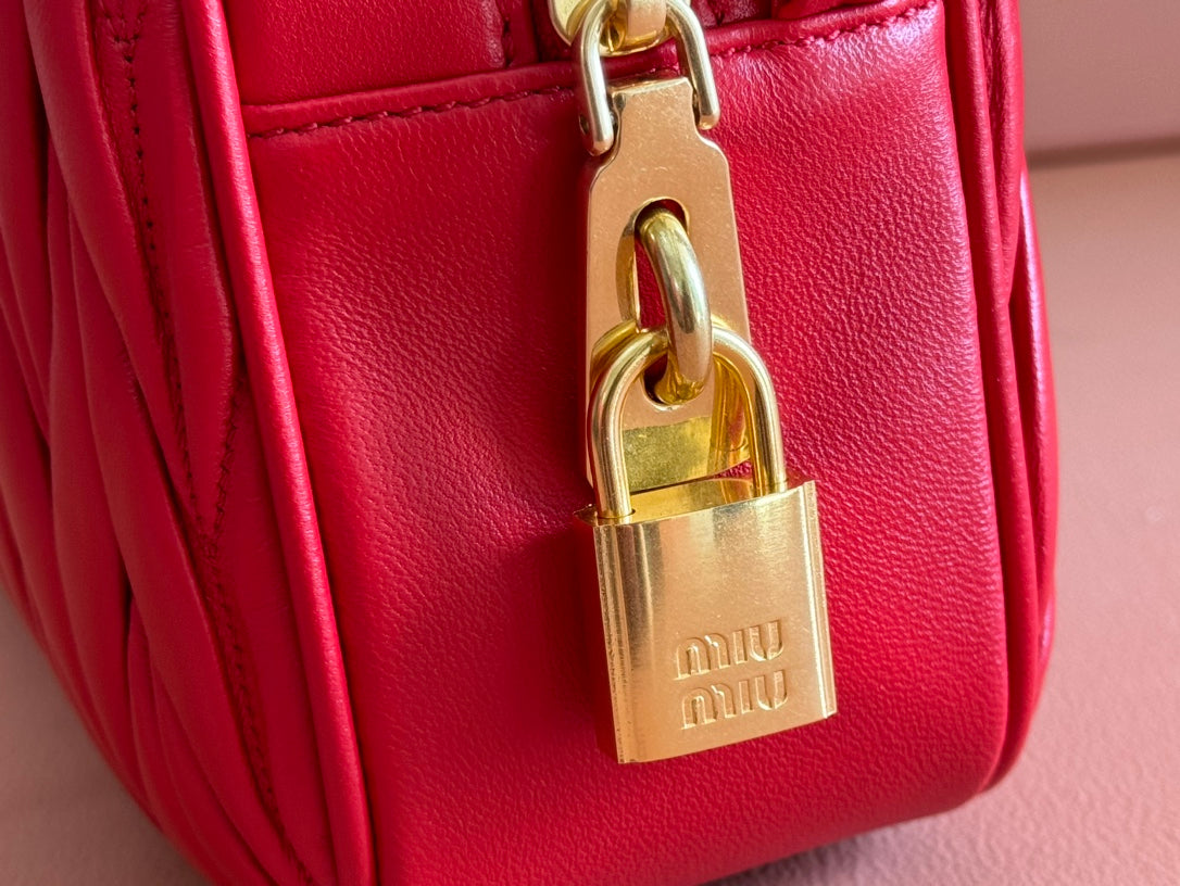 Arcadie Matelassé Bag 24 in Cerise Red Calfskin Gold Hardware