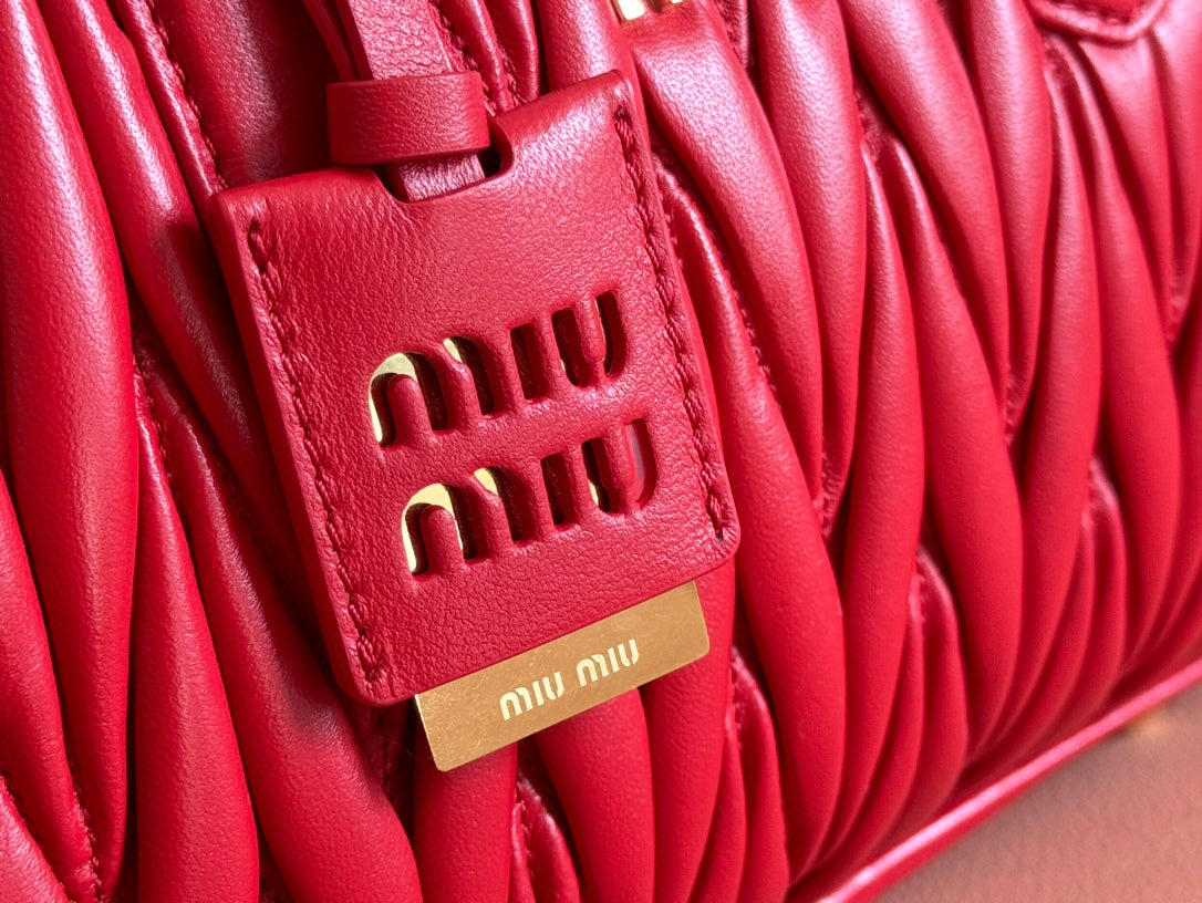 Arcadie Matelassé Bag 24 in Cerise Red Calfskin Gold Hardware