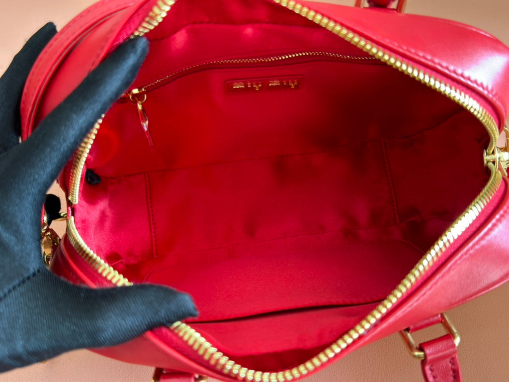 Arcadie Matelassé Bag 24 in Cerise Red Calfskin Gold Hardware