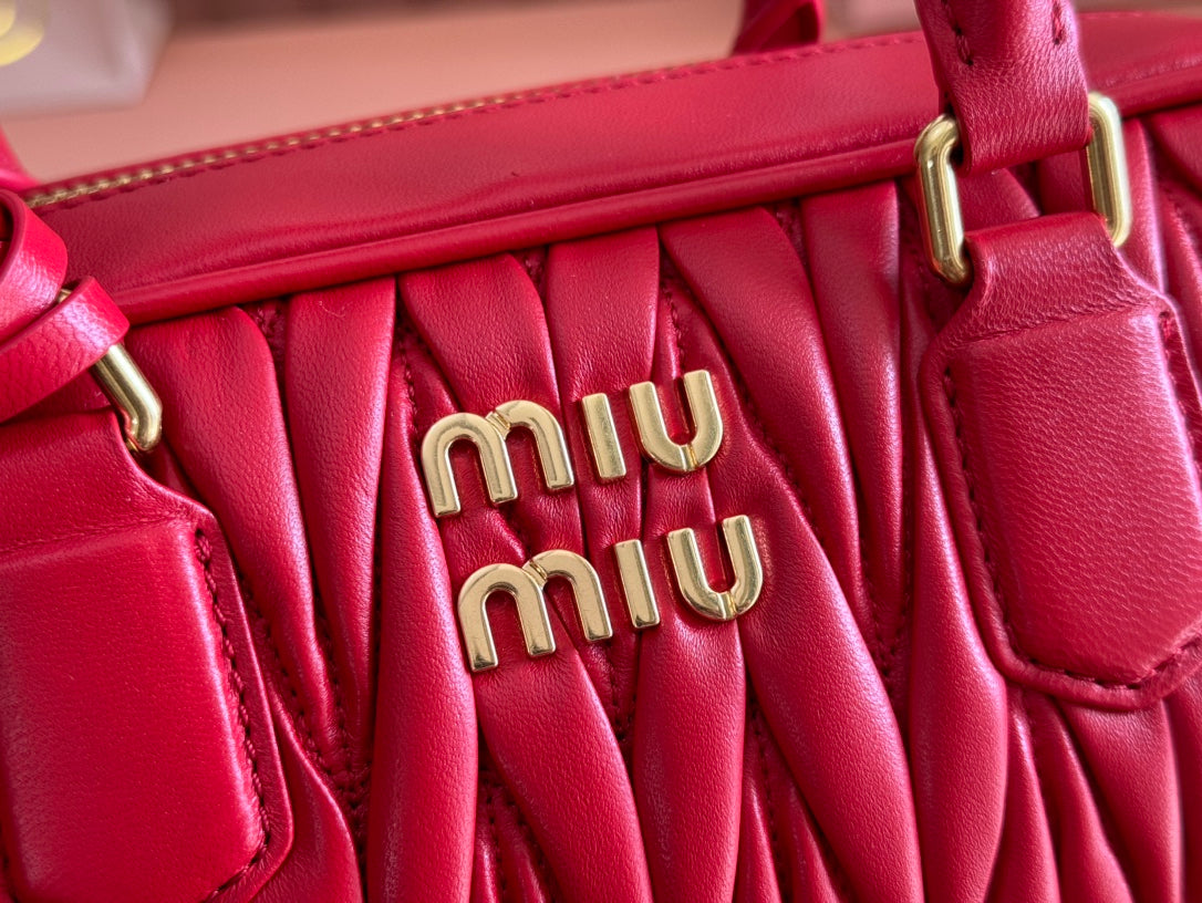 Arcadie Matelassé Bag 24 in Cerise Red Calfskin Gold Hardware