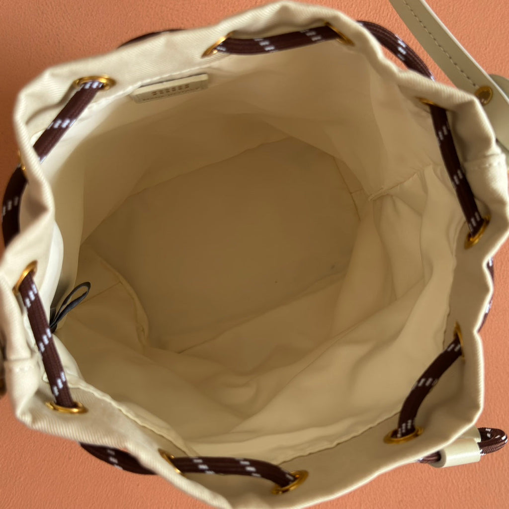 Gabadine Pouch 22.5 in Plaster White Canvas Brown Drawstring