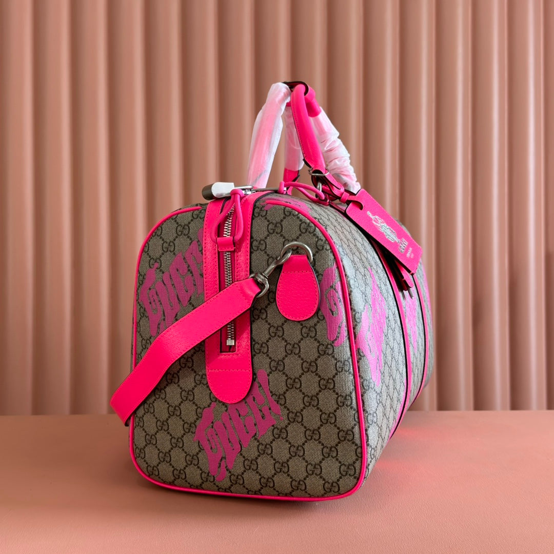 Gucci Chroma Large Duffle Bag 45 Pink in Monogram Canvas