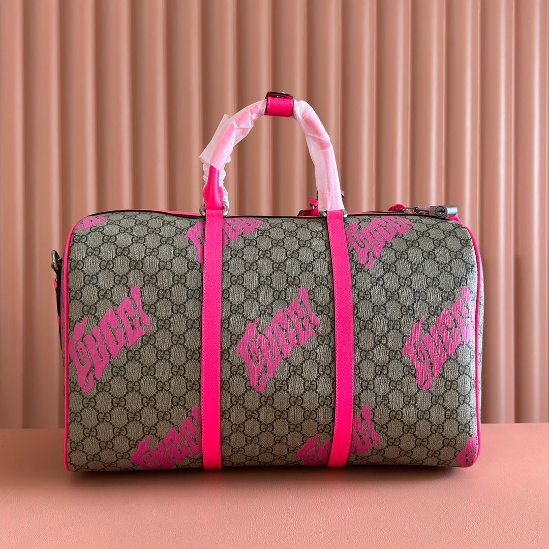 Gucci Chroma Large Duffle Bag 45 Pink in Monogram Canvas