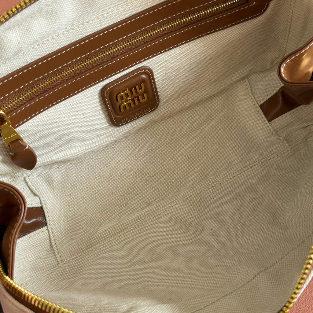 Beau Bag 28 Blue and Beige Stripes in Canvas and Calfskin