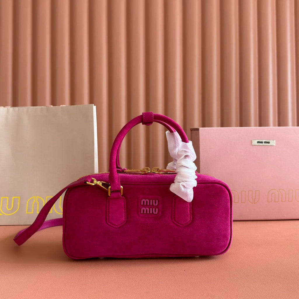 Arcadie Bag 27 in Fuchsia Suede Gold Hardware