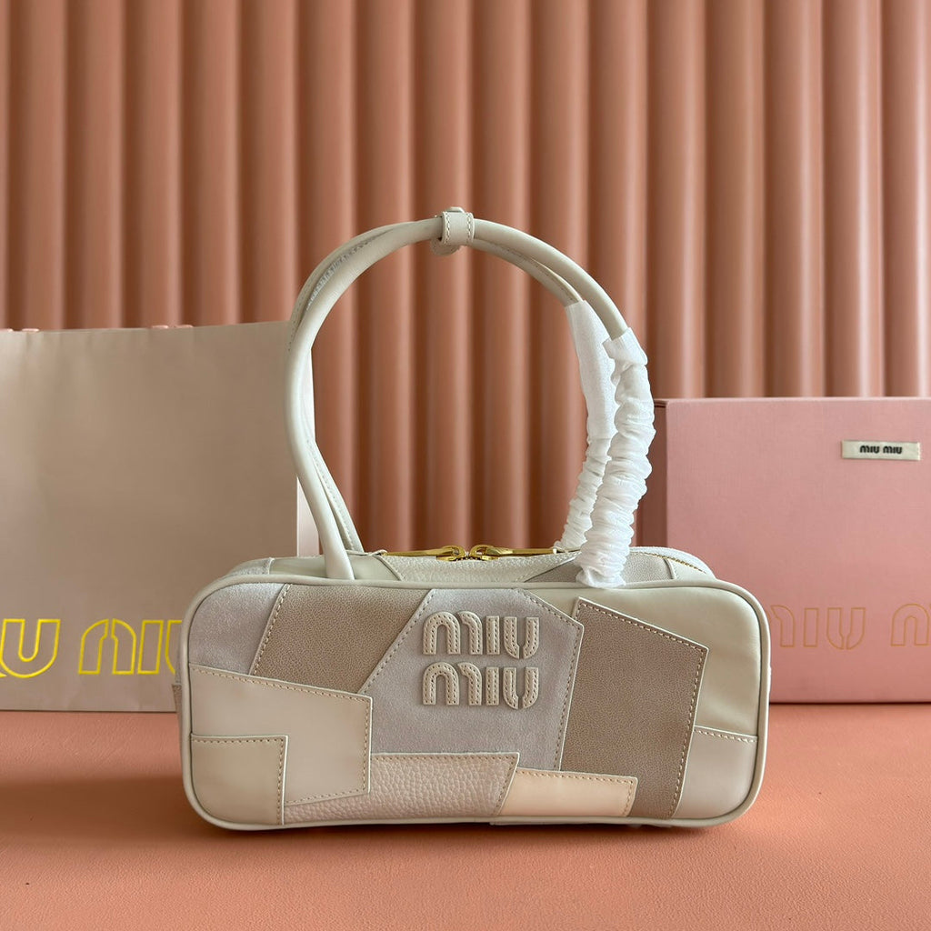 Beau Top Handle Bag 28 in Chalk White Leather Patchwork