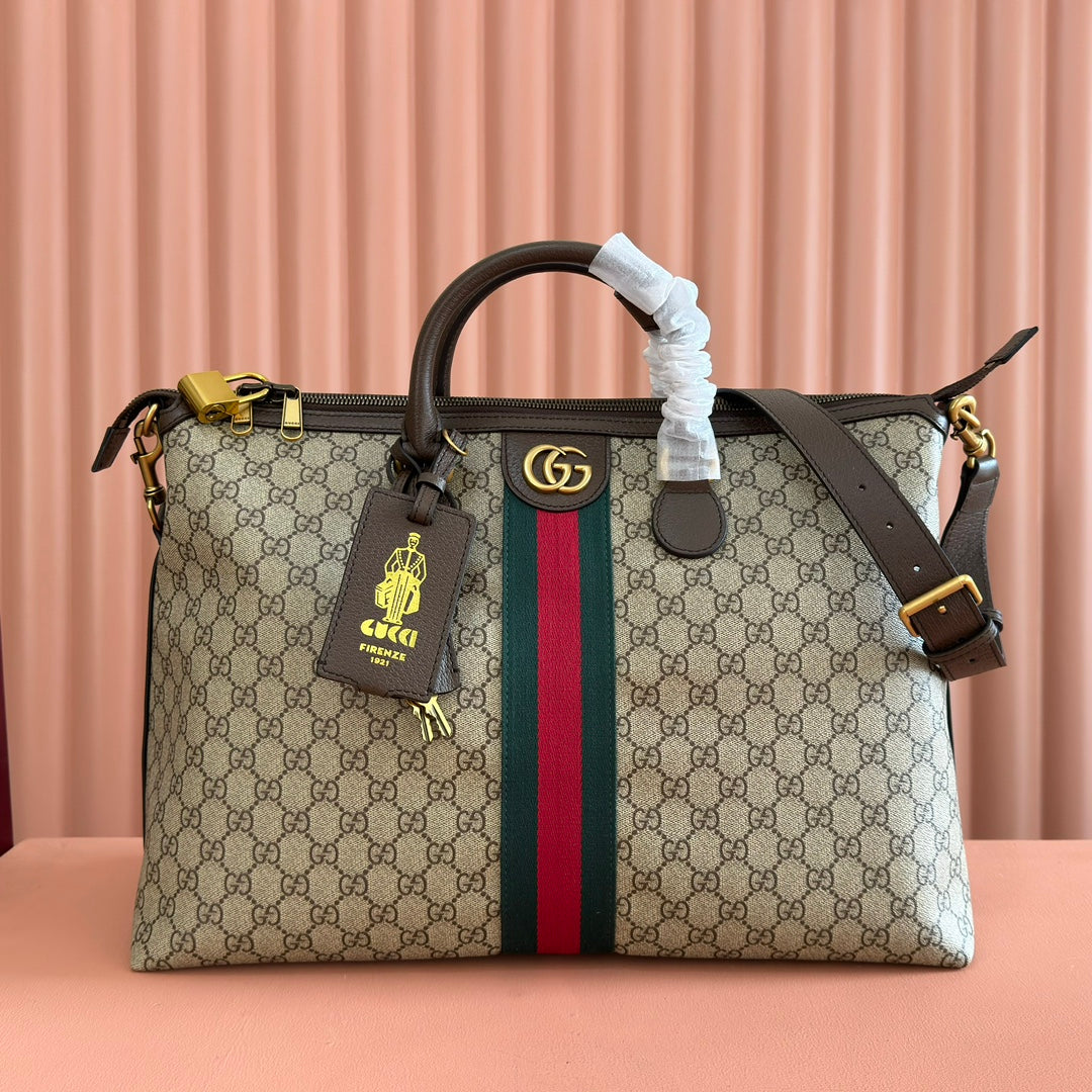 Gucci 25S Savoy Large Bag 48 in Beige and Ebony Supreme Canvas