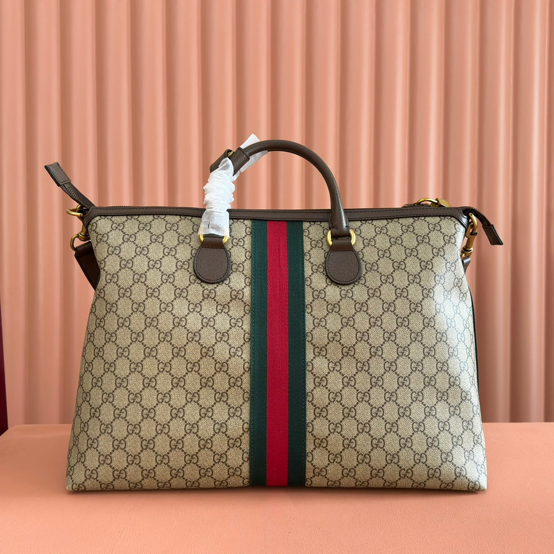 Gucci 25S Savoy Large Bag 48 in Beige and Ebony Supreme Canvas