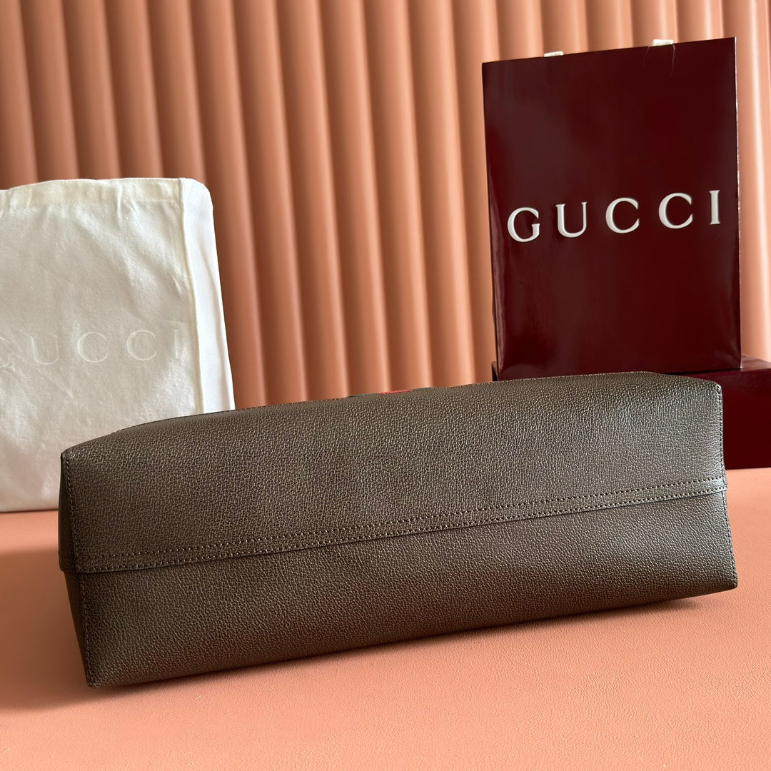 Gucci 25S Tote Bag 44 cm in Dark Brown Mix Beige Lambskin with Gold Hardware