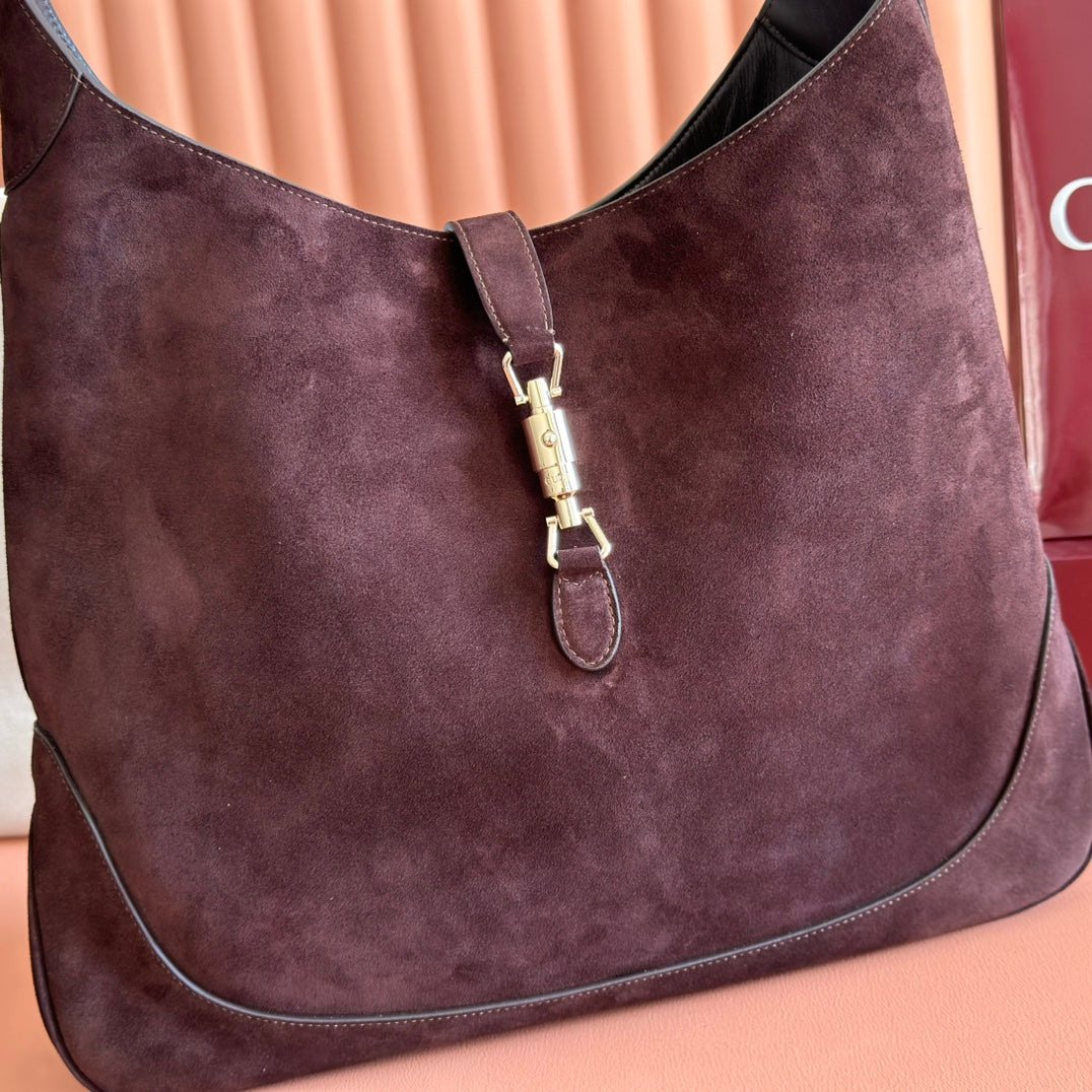 Gucci 25S Jackie Giorno 44 cm in Dark Chocolate Brown Suede Bag