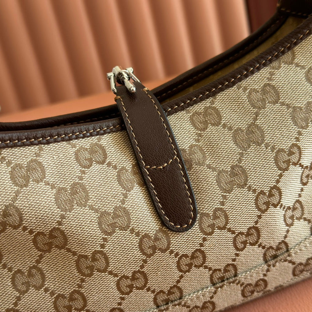 Gucci 25S Jackie Monogram 27 cm in Light Brown Canvas and Calfskin Bag