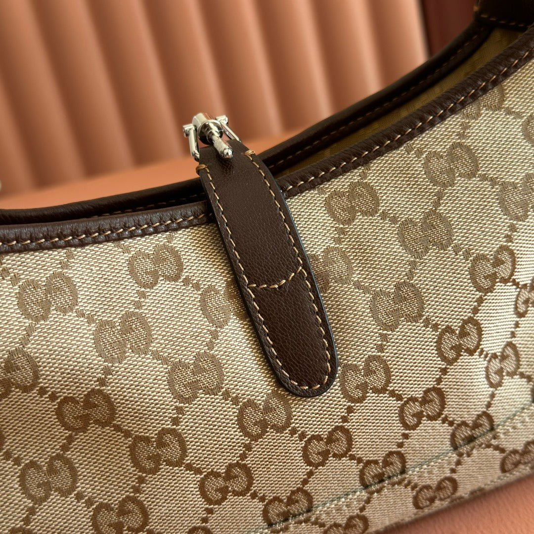 Gucci 25S Jackie Monogram 27 cm in Light Brown Canvas and Calfskin Bag