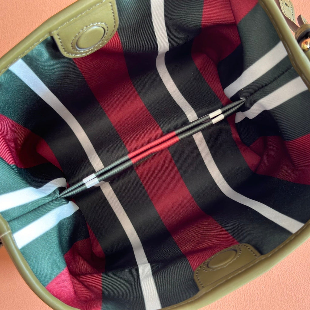 Gucci 26S Hand Bag 19 in Dark Beige and Moss Green Canvas