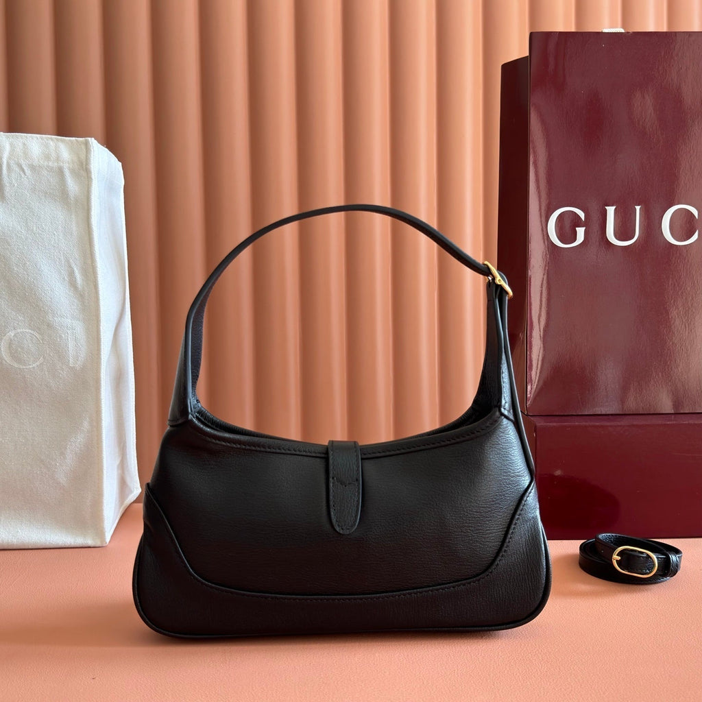 Gucci 26S Jackie Slim Shoulder Bag 27 in Black Calfskin