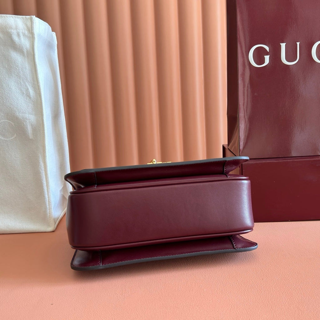 Gucci 26S Siena Top Handle Bag 25 in Dark Red Calfskin