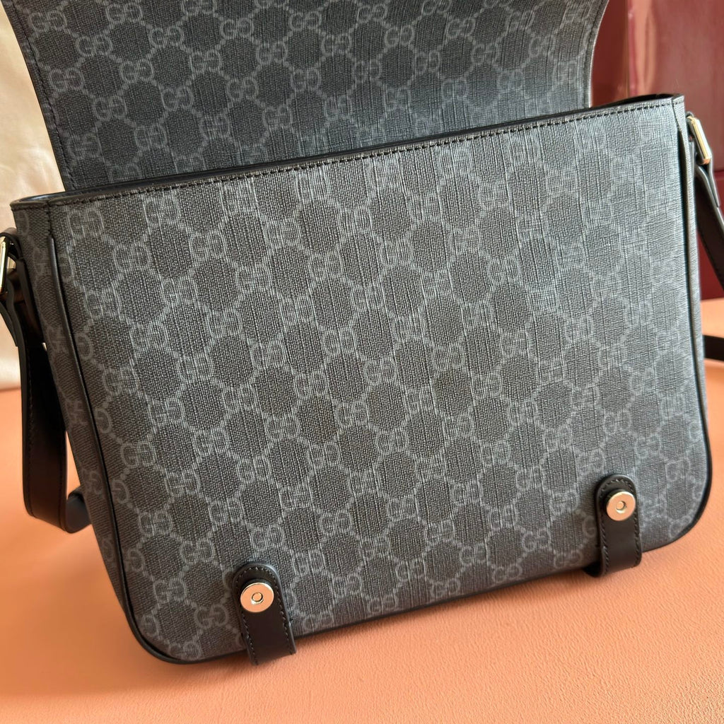 Gucci 26S Messenger Crossbody Bag 28 in Charcoal Gray Canvas