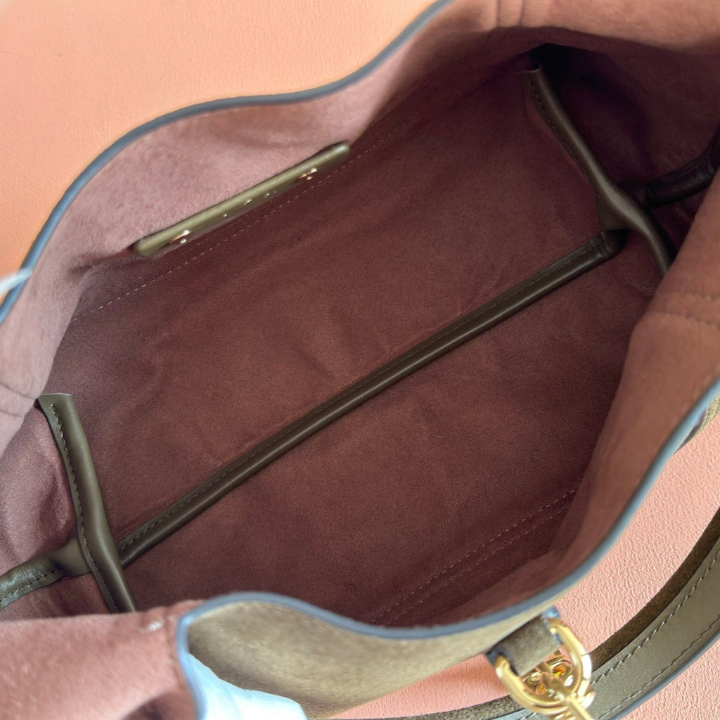 Gucci 26S Softbit Shoulder Bag 27 in Dark Brown Suede