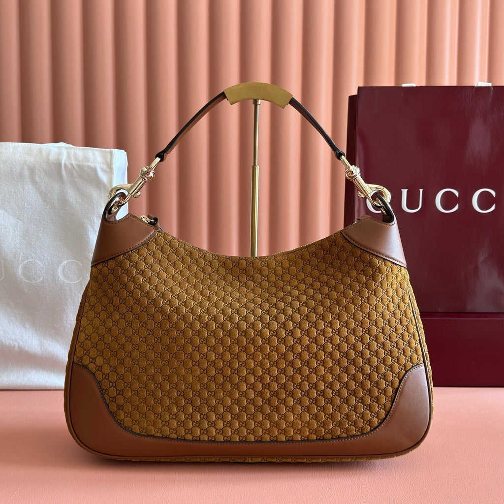 Gucci 26S Shoulder Bag 40 in Brown Embossed Suede