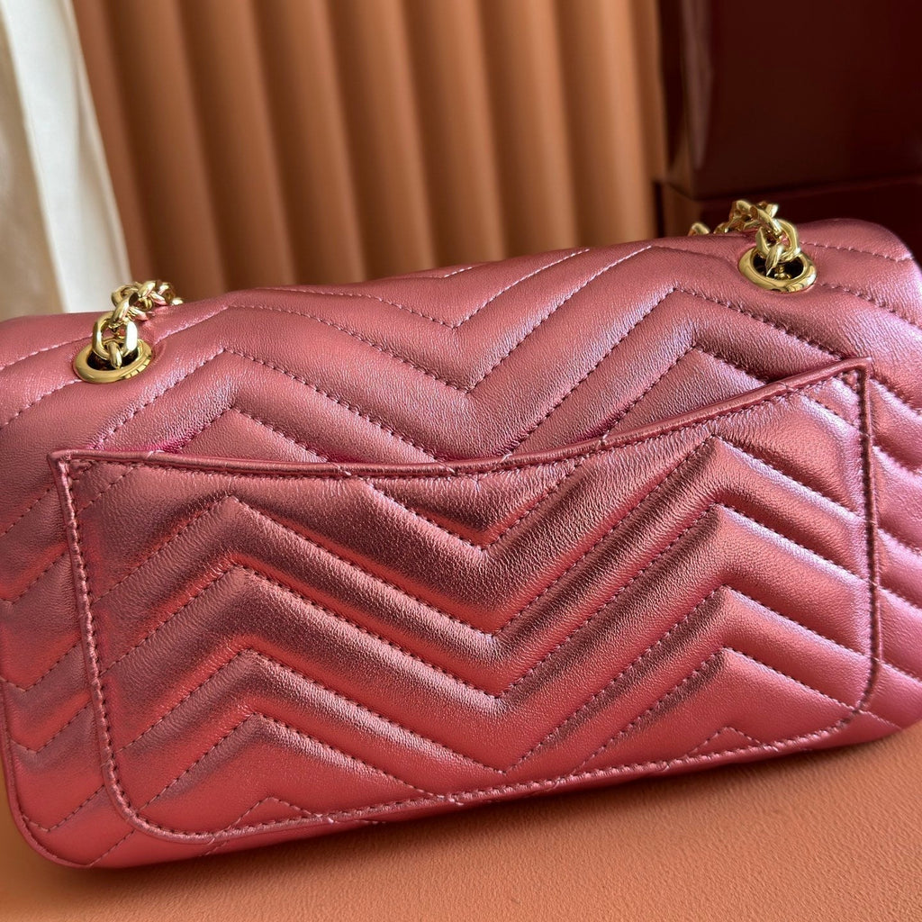 Gucci 26S Marmont Bag 26 in Metallic Pink Lambskin