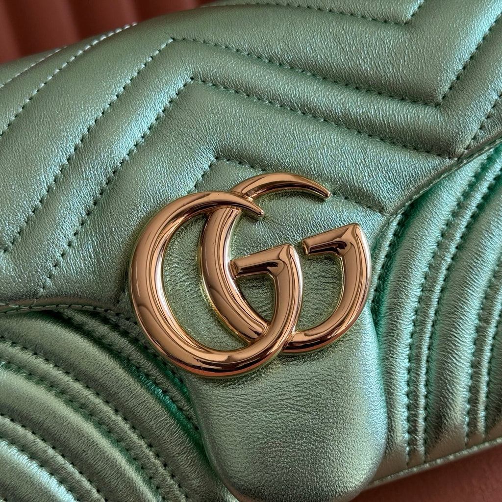 Gucci 26S Marmont Bag 26 in Metallic Pale Green Lambskin