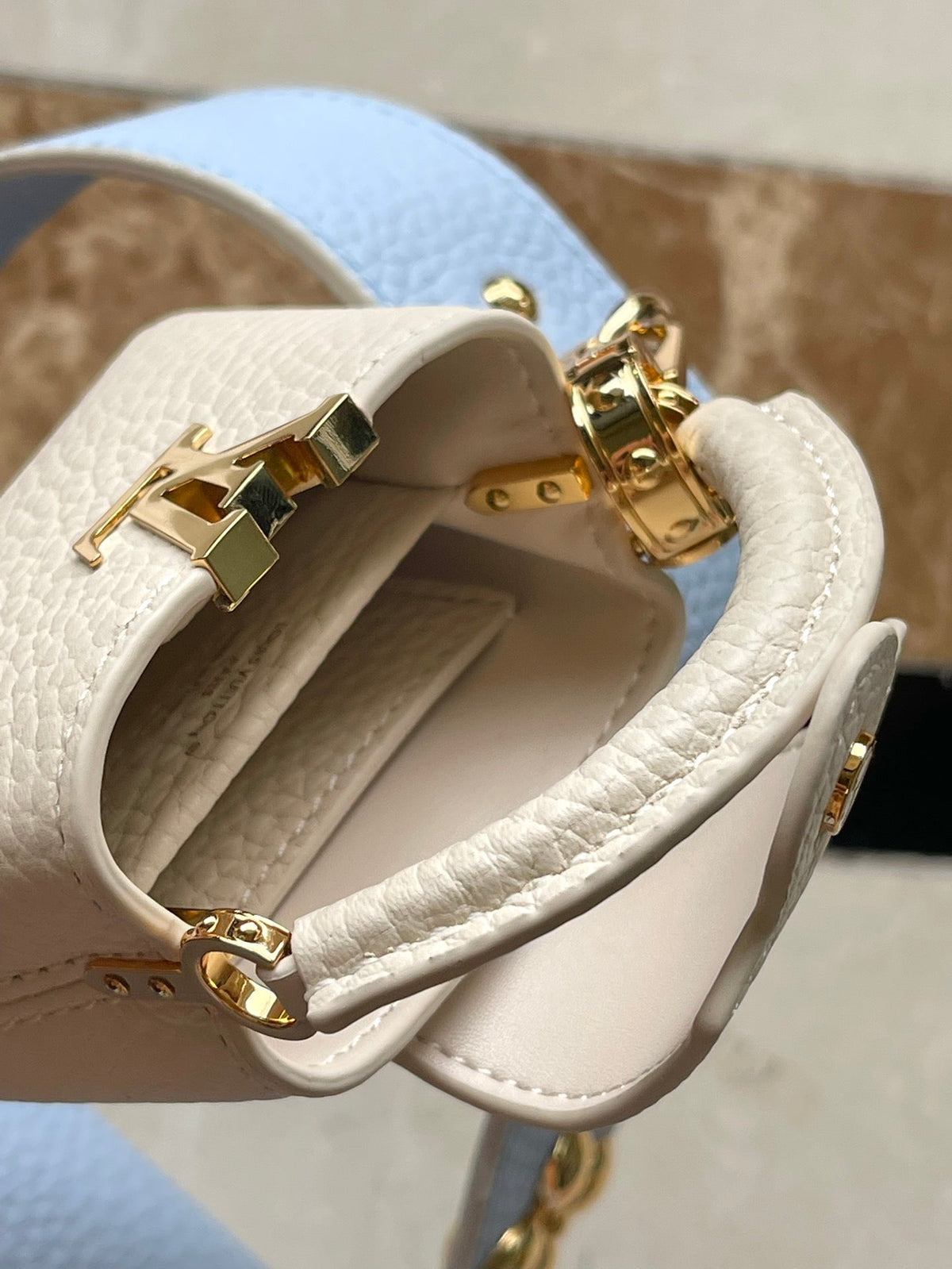 Louis Vuitton Capucines Mini 21 in Candy Blue Taurillon Gold Hardware Bag