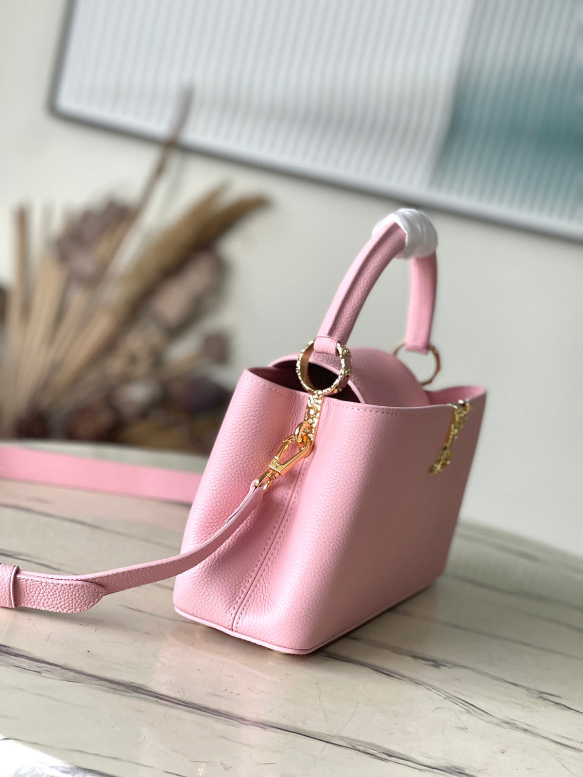 Louis Vuitton Capucines East-West 33 in Blush Pink Calfskin Gold Hardware Bag
