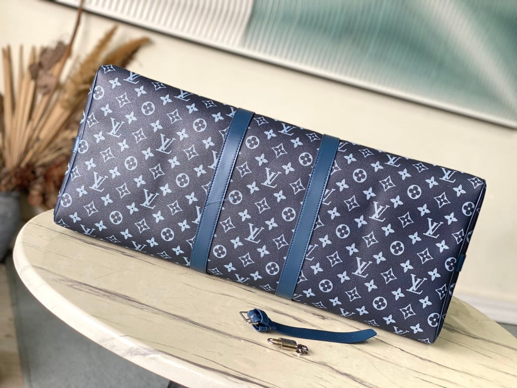 Louis Vuitton Keepall Bandoulière 55 in Navy Green Monogram Gradient Canvas Bag