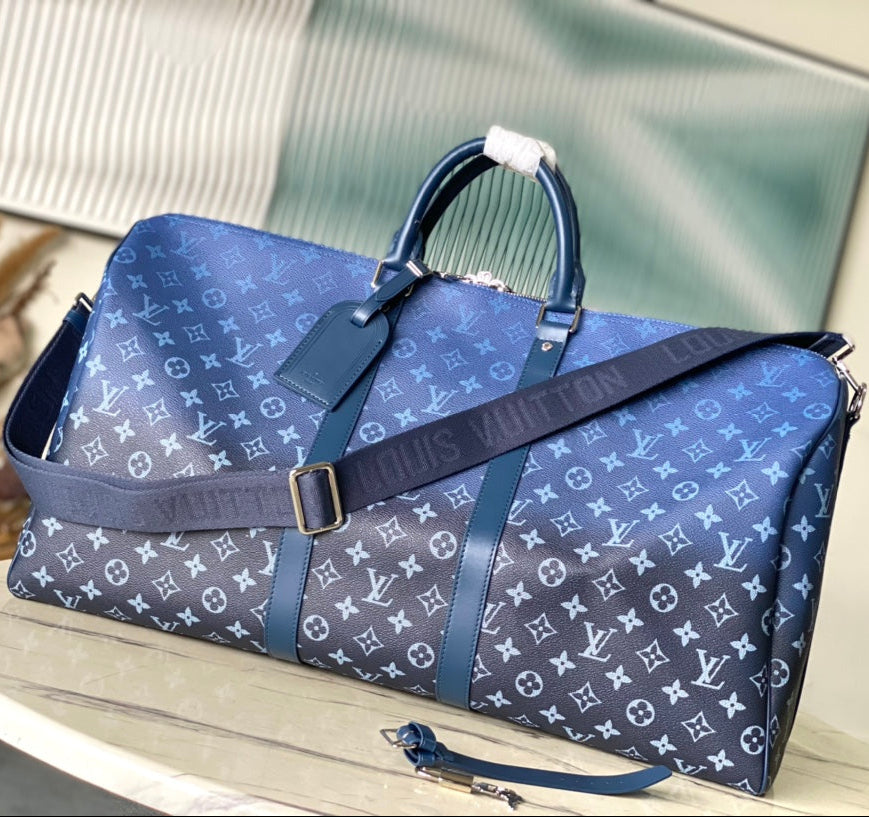 Louis Vuitton Keepall Bandoulière 55 in Navy Green Monogram Gradient Canvas Bag