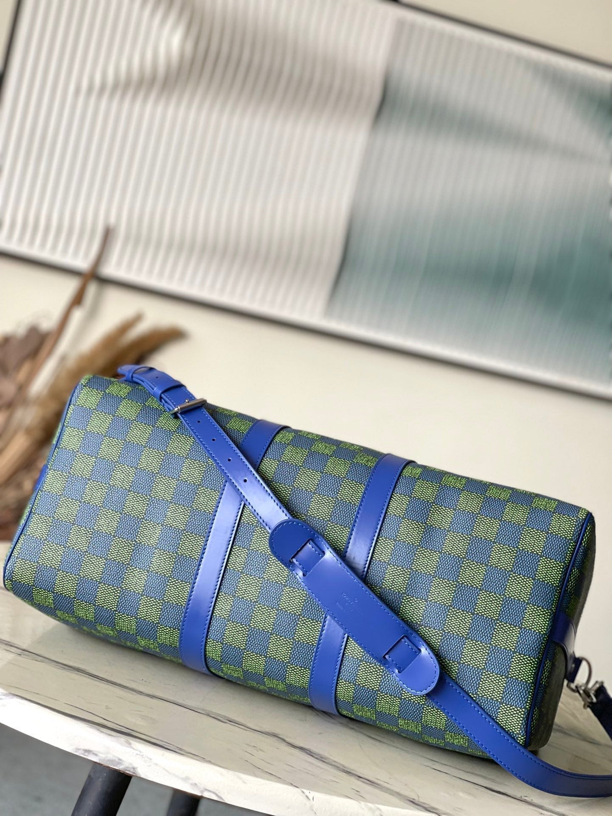 Louis Vuitton Keepall Bandoulière 45 in Blue Green Damier Heritage Coated Canvas Bag