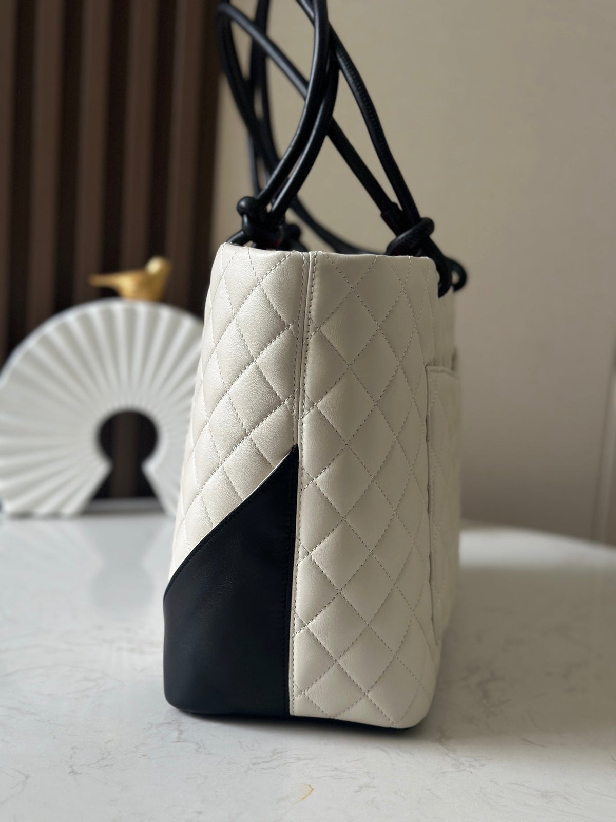 Chanel 25S Cambon Ligne Tote Bag 30 in White Mix Black Calfskin