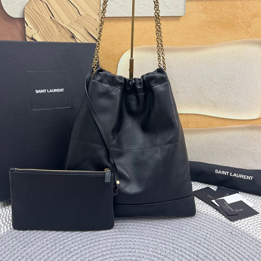 Saint Laurent Jamie Pochon 38 in Black Lambskin Gold Hardware Bag
