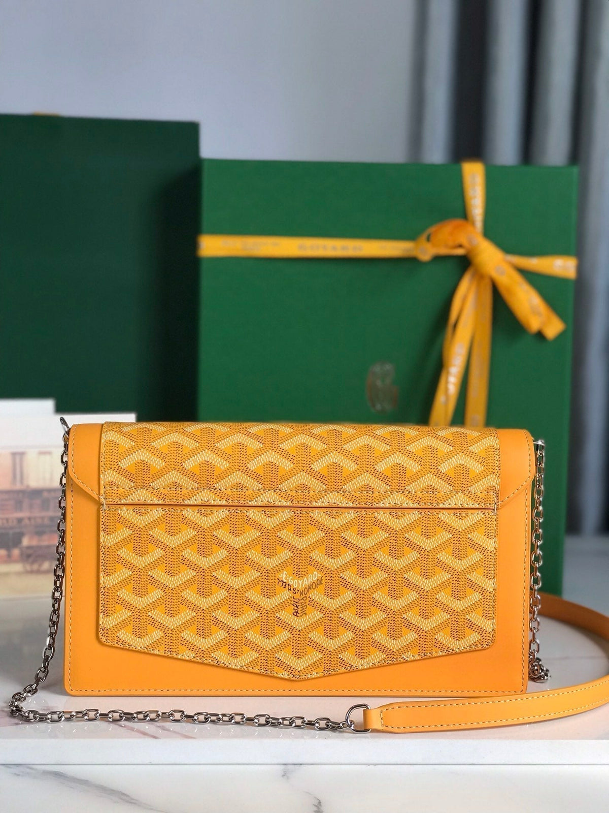Goyard Duchesse Marie-Caroline Bag 25 in Yellow Goyardine Canvas and Smooth Calfskin