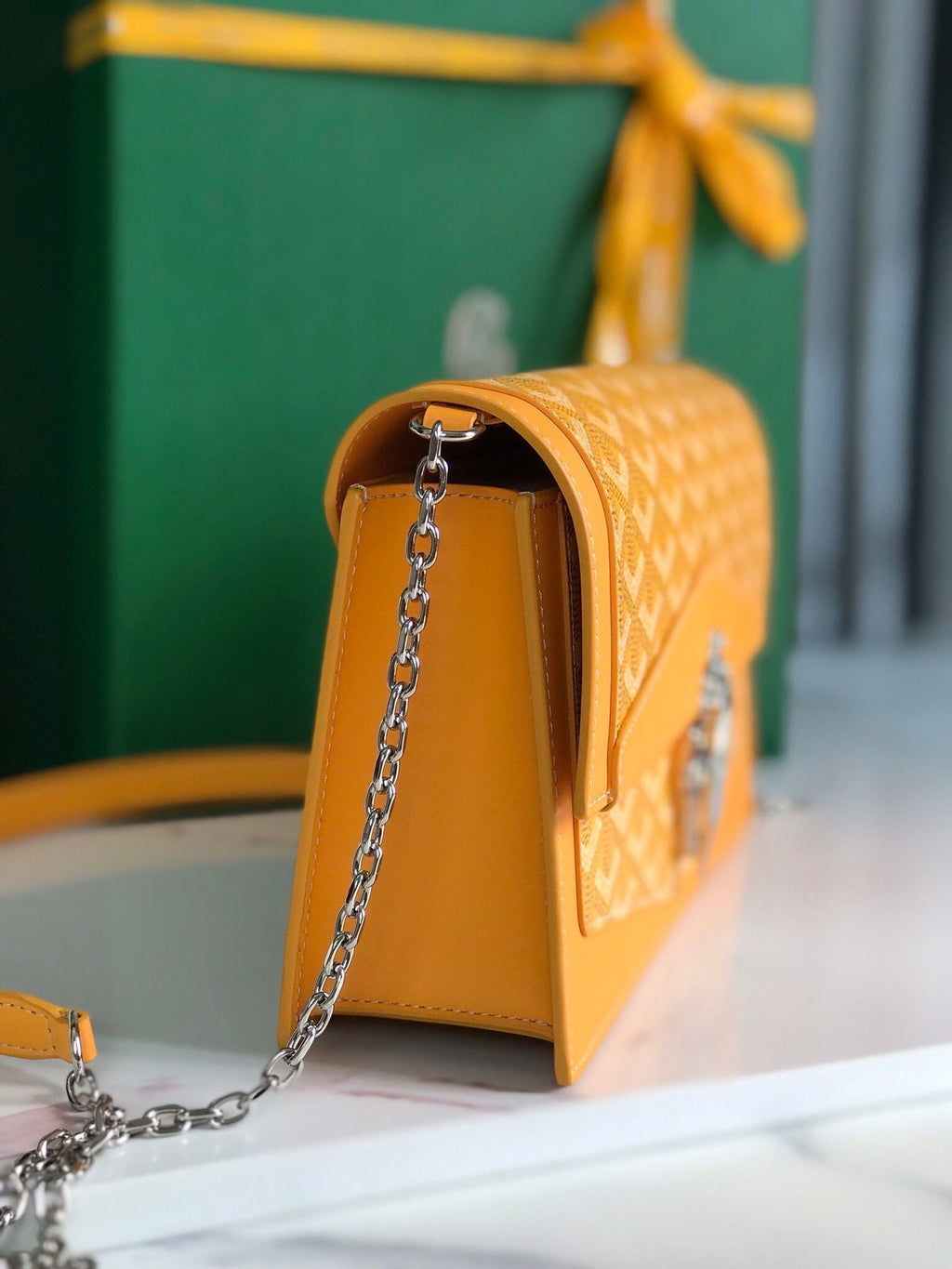 Goyard Duchesse Marie-Caroline Bag 25 in Yellow Goyardine Canvas and Smooth Calfskin