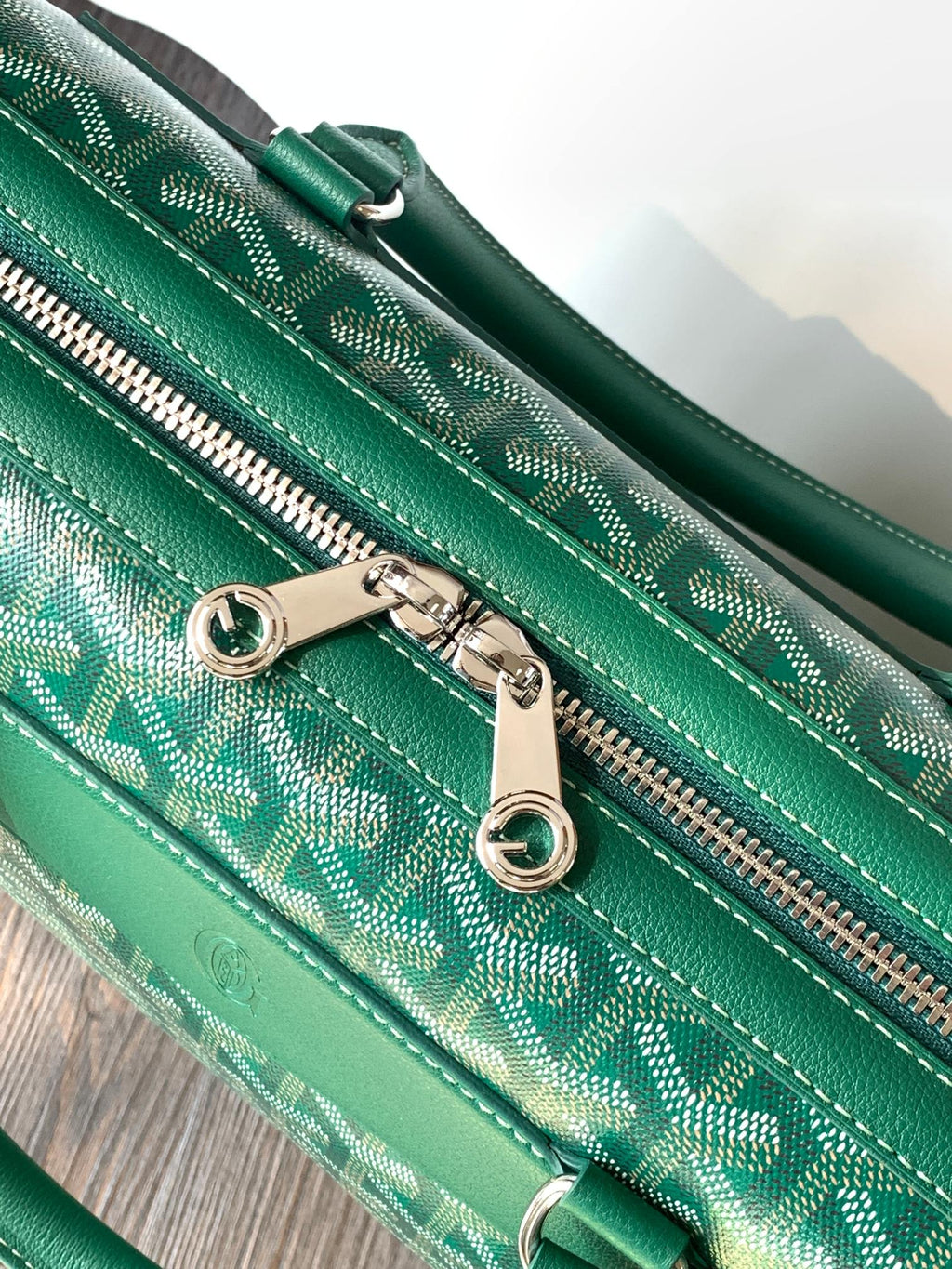Goyard Cisalpin Document Case 39 in Green Goyardine Canvas and Calfskin Bag