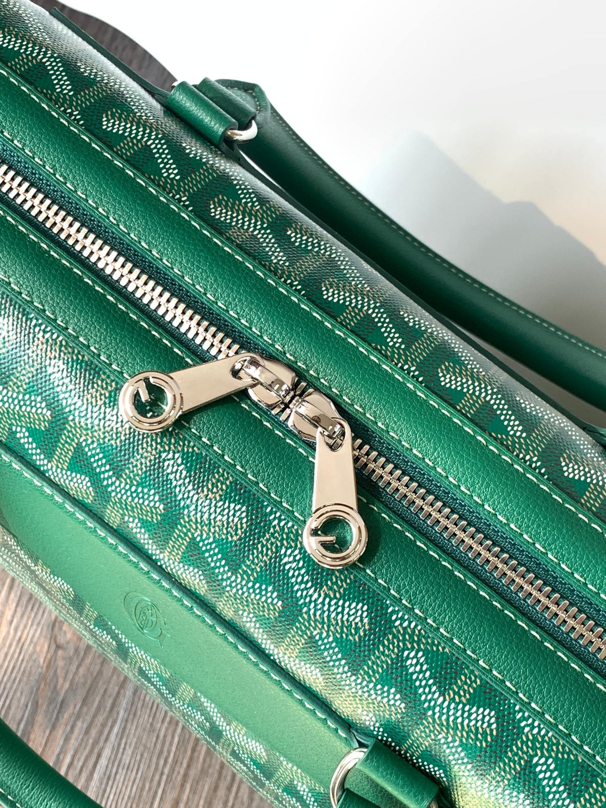 Goyard Cisalpin Document Case 39 in Green Goyardine Canvas and Calfskin Bag
