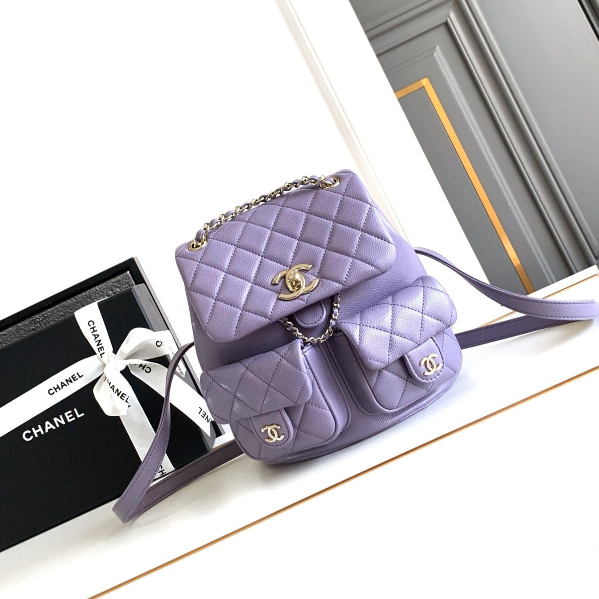 Chanel 25S Backpack 17.5 cm in Purple Lambskin