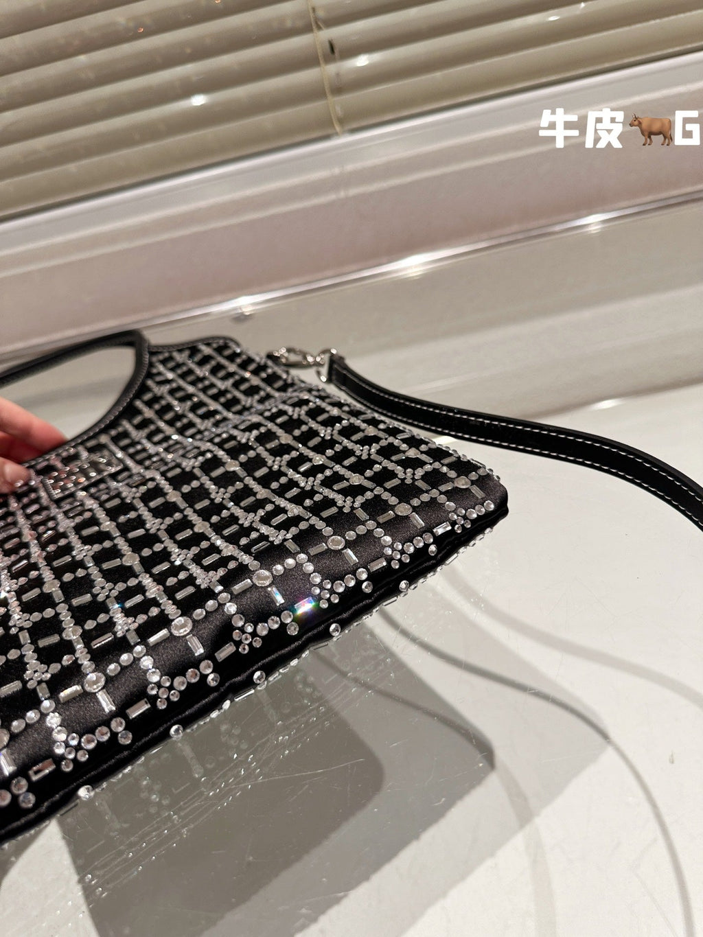 Crystal Tote 24 Bag in Black Calfskin