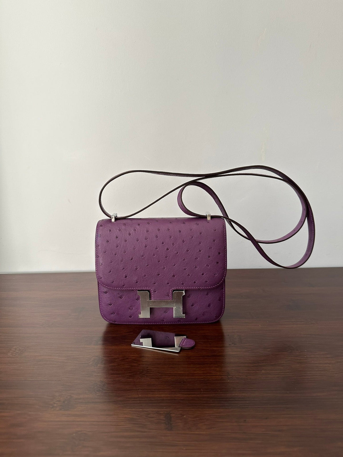Hermes Constance 18 Purple Ostrich Silver Hardware Bag