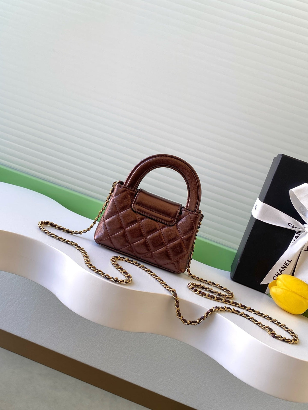 Chanel 25S Mini Kelly Bag 13 in Brown Metallic Lambskin with Gold Hardware