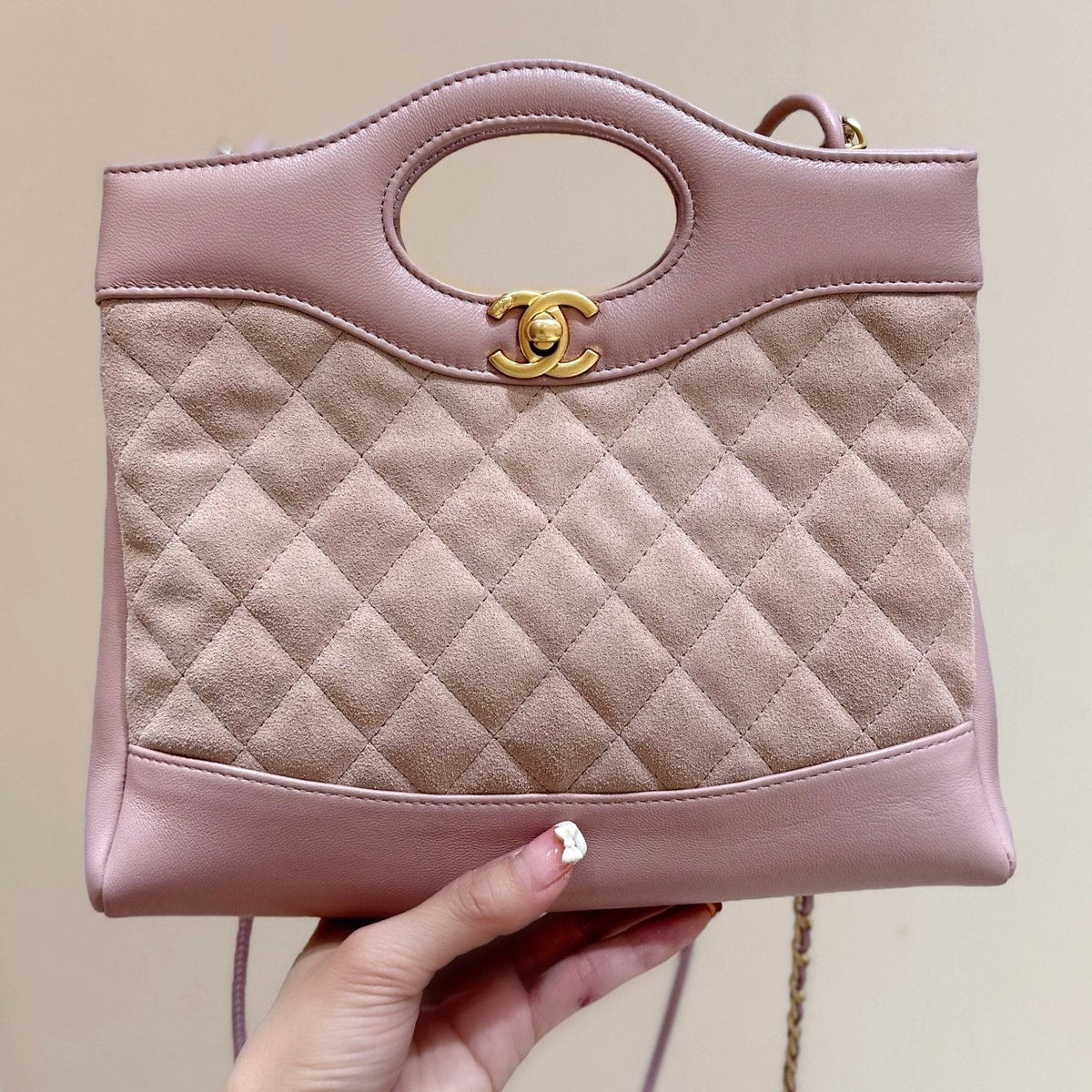 Chanel 25S Mini Shopping Bag 23 in Light Pink Lambskin and Suede