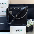 Chanel 25S Large Bucket Bag 31 in Black Shiny Lambskin Silver Hardware