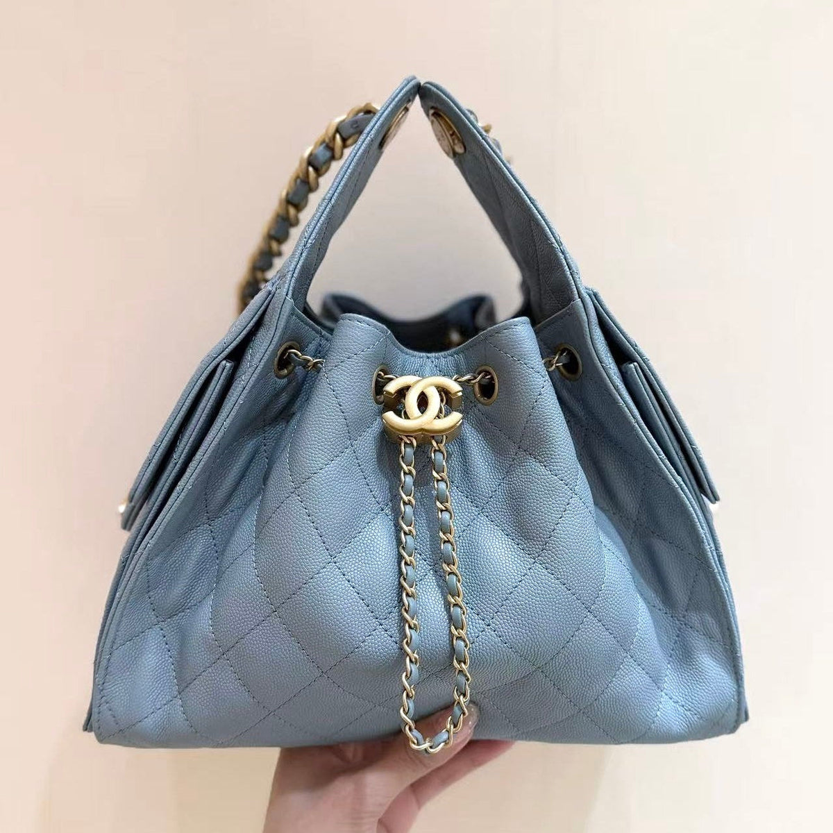 Chanel 25S Hobo Bag 30 in Light Blue Caviar with Gold Hardware