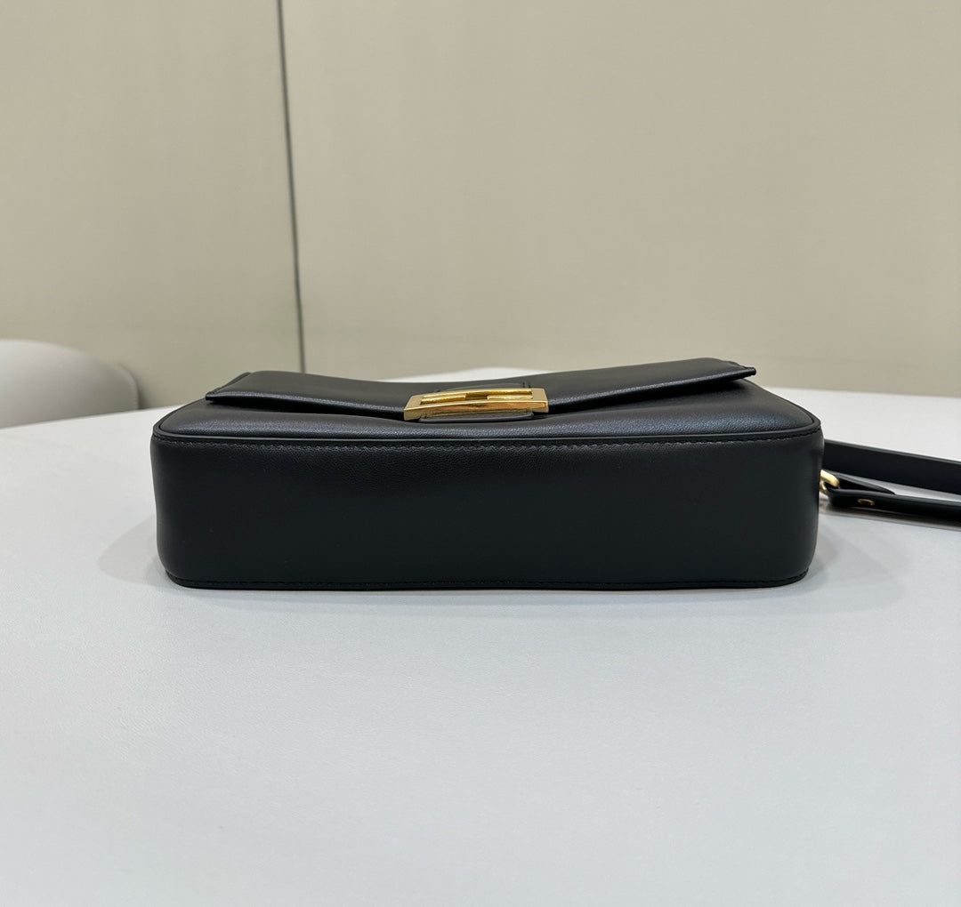 Baguette 27 in Black Smooth Calfskin Gold Hardware