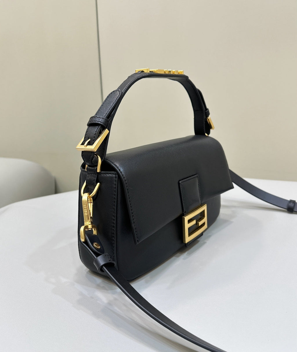 Baguette 27 in Black Smooth Calfskin Gold Hardware